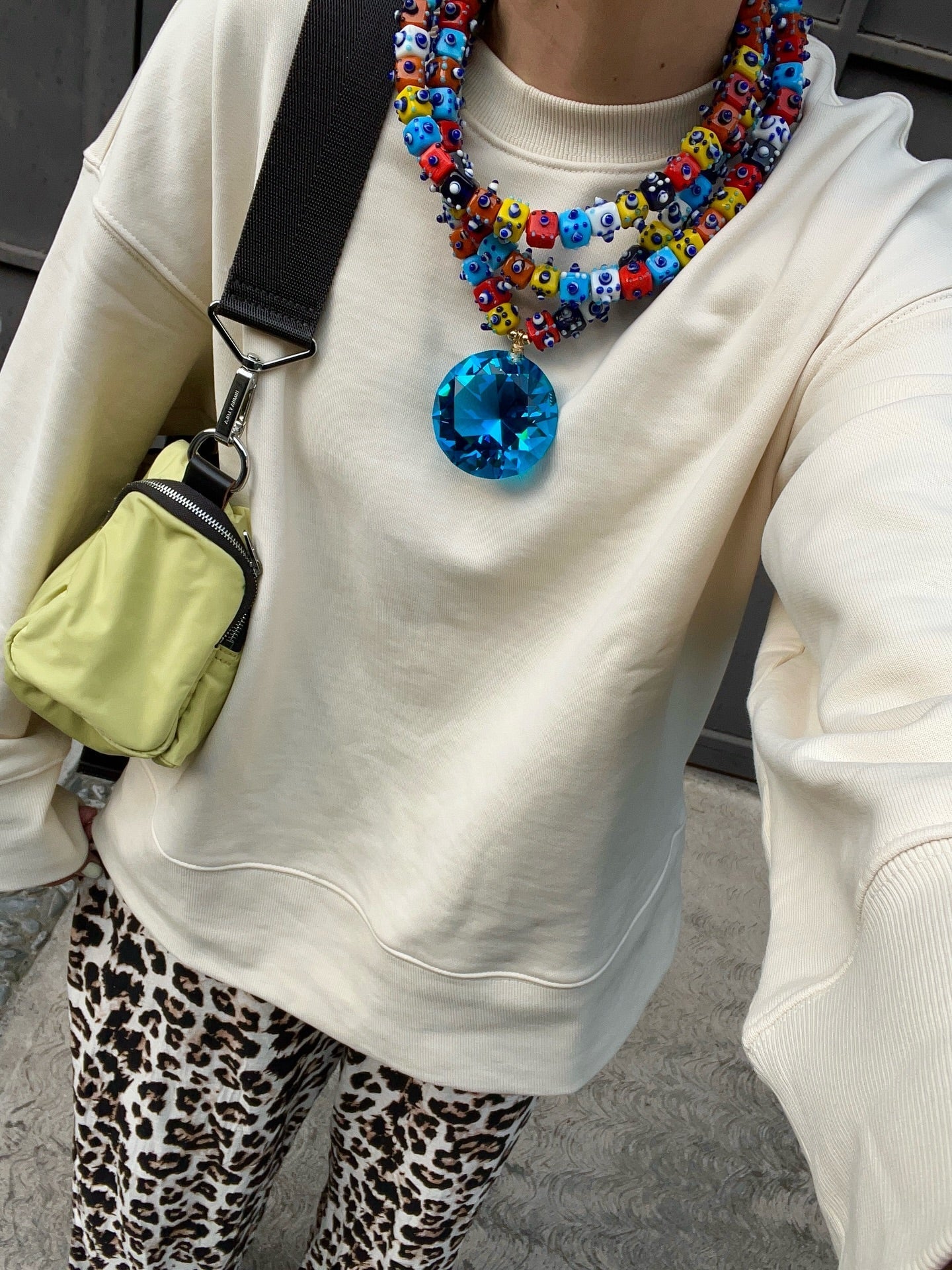 Octagonal Gem Pendant Pearl Necklace