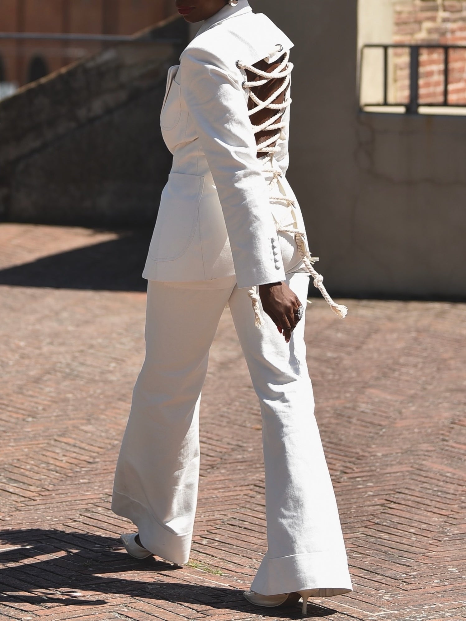 White Woven Fitted Blazer Sets