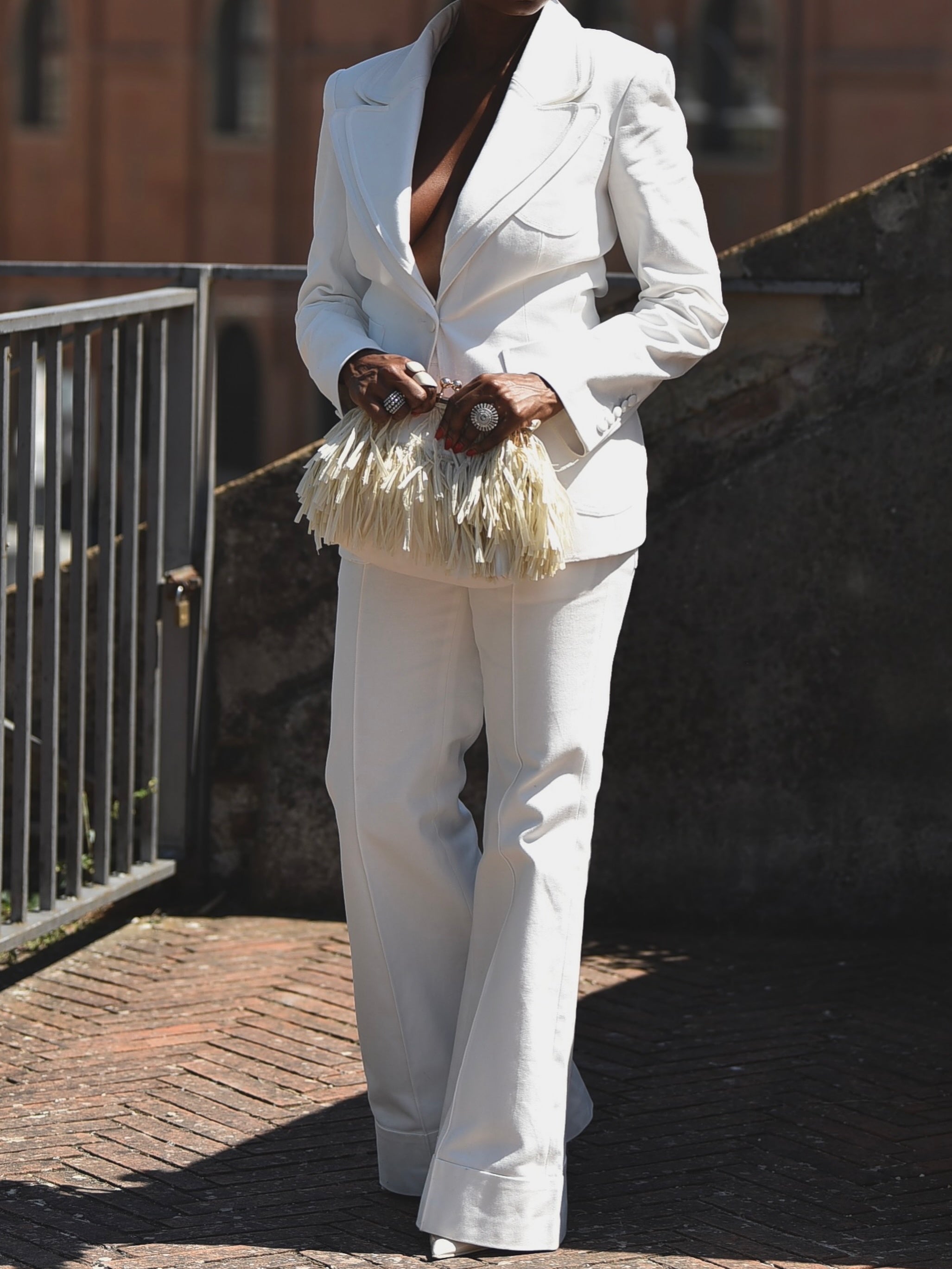 White Woven Fitted Blazer Sets