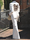 White Woven Fitted Blazer Sets