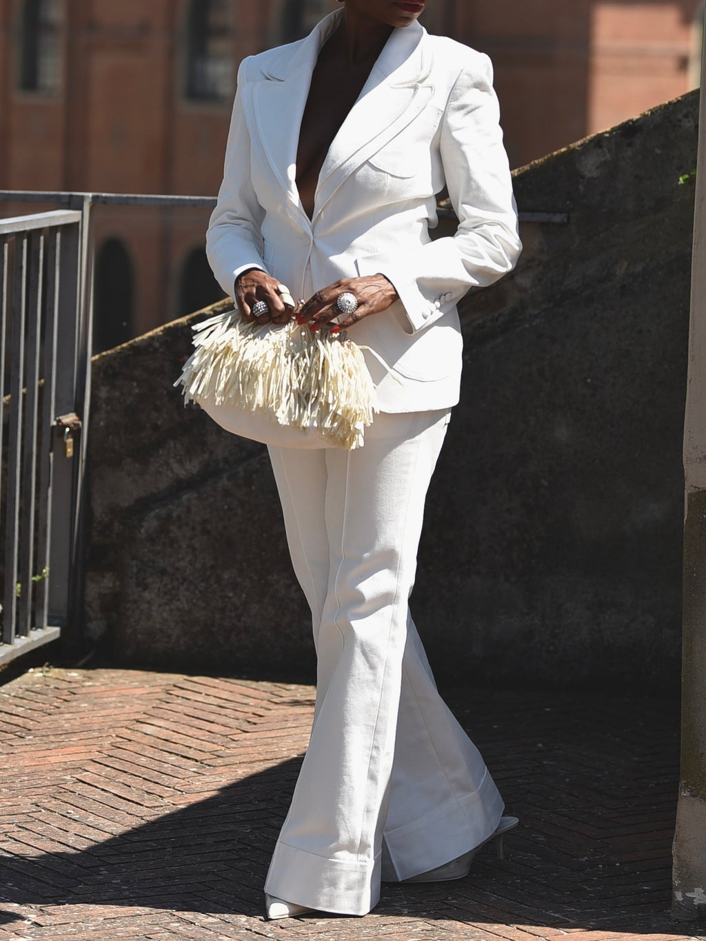 White Woven Fitted Blazer Sets