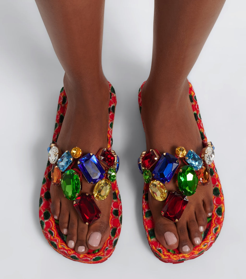 Embellished Leather Thong Sandals