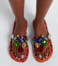 Embellished Leather Thong Sandals