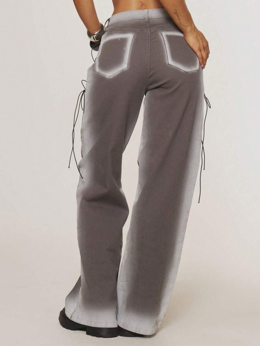 Contrast Washed Eyelet Tie Denim Sets