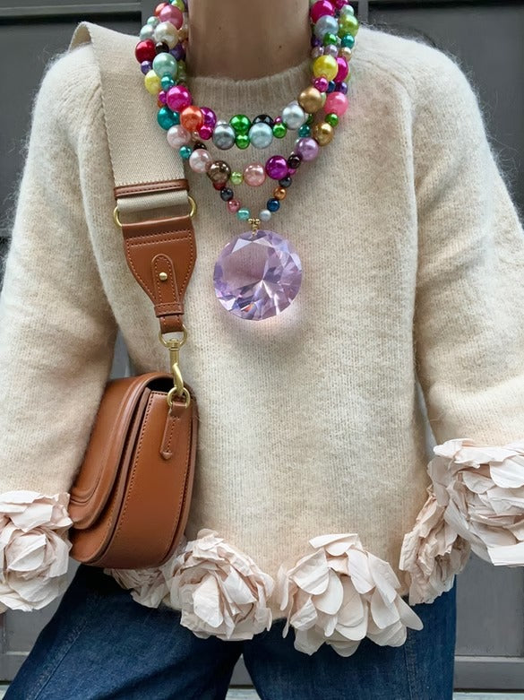 Octagonal Gem Pendant Pearl Necklace